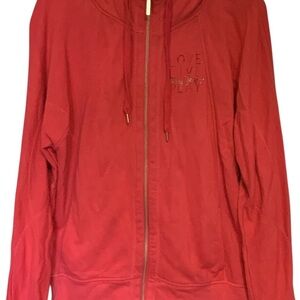 DKNY Jeans women’s coral hooded sweatshirt zip with pockets size M